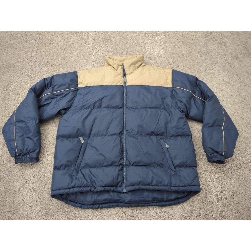 Ashburn Puffer Jacket Mens XXL Blue Beige Full‎ Zip Poly Ski Active Outdoor
